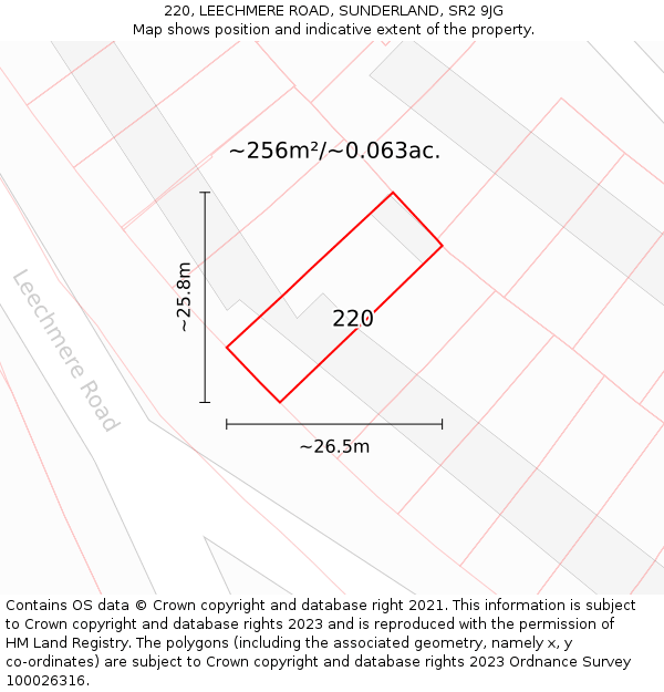 220, LEECHMERE ROAD, SUNDERLAND, SR2 9JG: Plot and title map