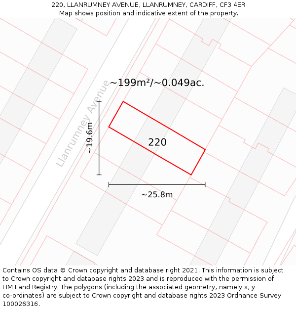 220, LLANRUMNEY AVENUE, LLANRUMNEY, CARDIFF, CF3 4ER: Plot and title map