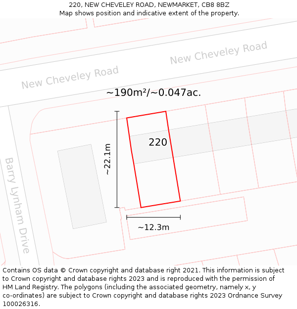 220, NEW CHEVELEY ROAD, NEWMARKET, CB8 8BZ: Plot and title map