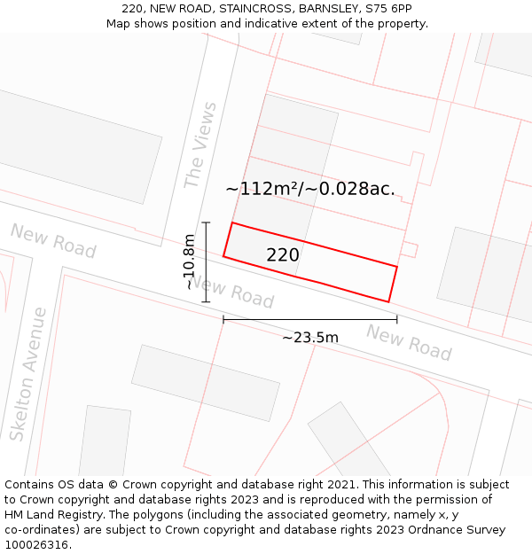 220, NEW ROAD, STAINCROSS, BARNSLEY, S75 6PP: Plot and title map