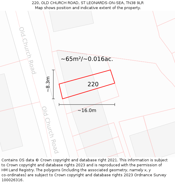 220, OLD CHURCH ROAD, ST LEONARDS-ON-SEA, TN38 9LR: Plot and title map