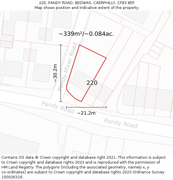 220, PANDY ROAD, BEDWAS, CAERPHILLY, CF83 8EP: Plot and title map