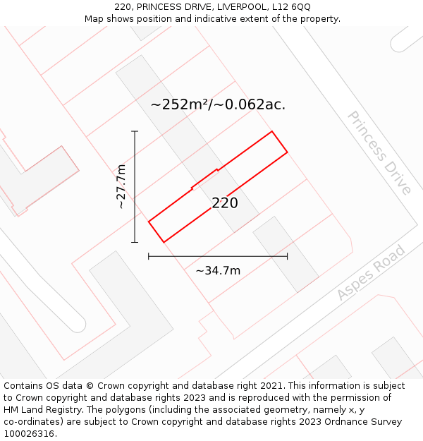 220, PRINCESS DRIVE, LIVERPOOL, L12 6QQ: Plot and title map
