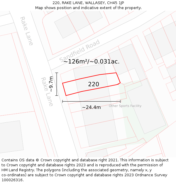 220, RAKE LANE, WALLASEY, CH45 1JP: Plot and title map