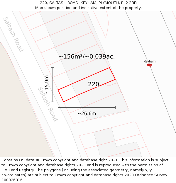 220, SALTASH ROAD, KEYHAM, PLYMOUTH, PL2 2BB: Plot and title map