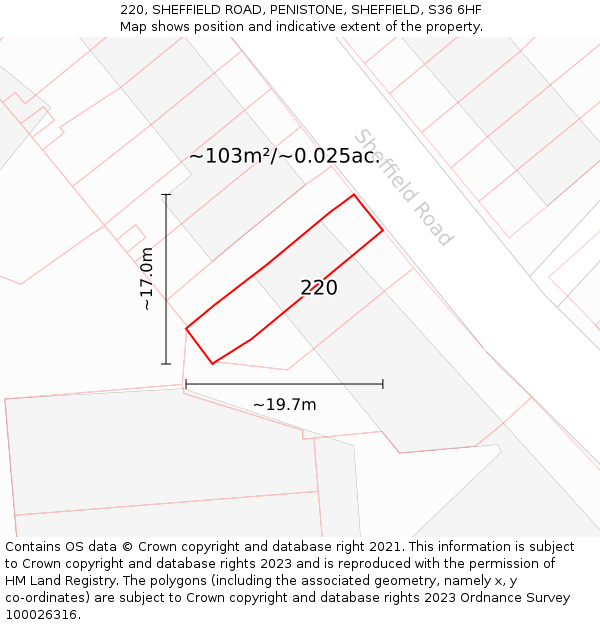 220, SHEFFIELD ROAD, PENISTONE, SHEFFIELD, S36 6HF: Plot and title map