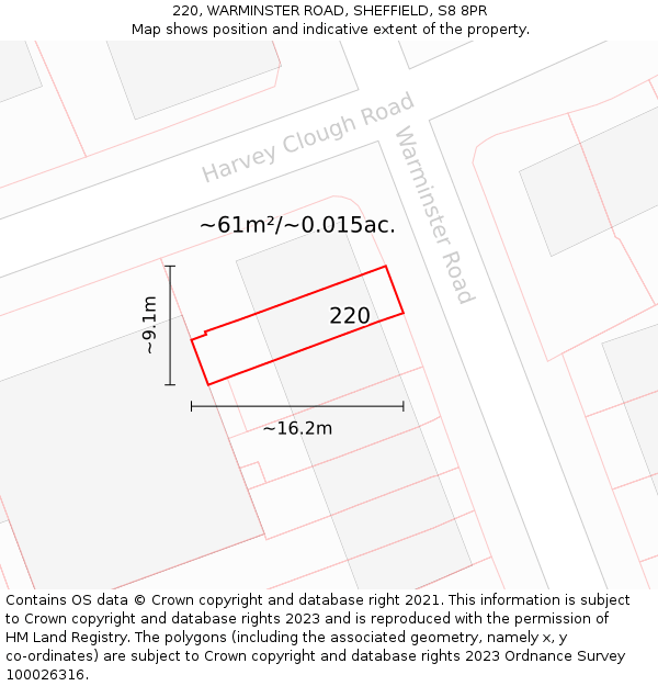 220, WARMINSTER ROAD, SHEFFIELD, S8 8PR: Plot and title map
