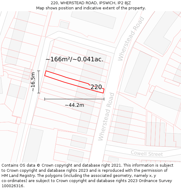 220, WHERSTEAD ROAD, IPSWICH, IP2 8JZ: Plot and title map