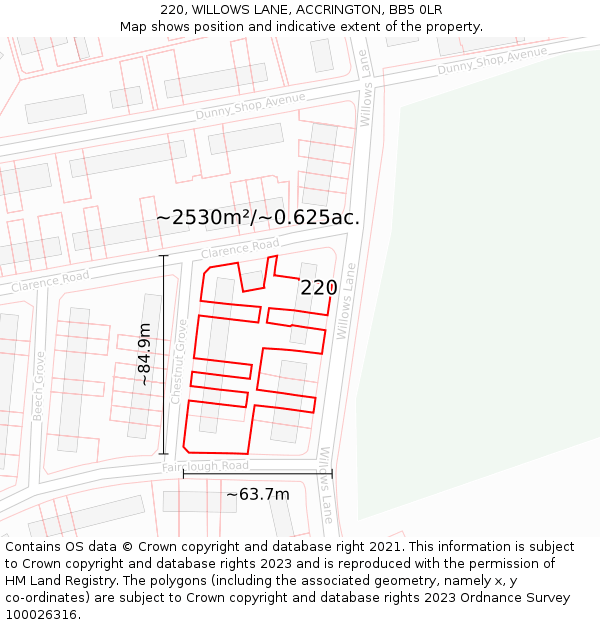 220, WILLOWS LANE, ACCRINGTON, BB5 0LR: Plot and title map
