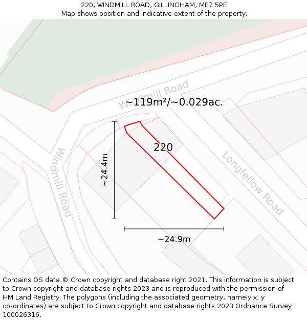 220, WINDMILL ROAD, GILLINGHAM, ME7 5PE: Plot and title map