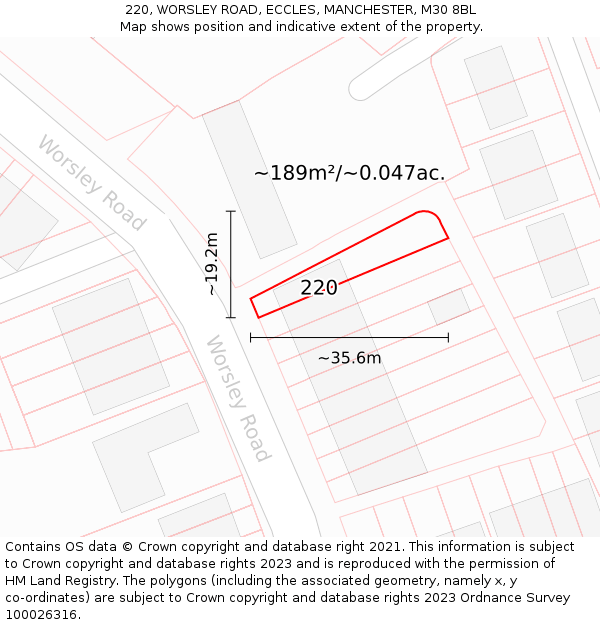 220, WORSLEY ROAD, ECCLES, MANCHESTER, M30 8BL: Plot and title map