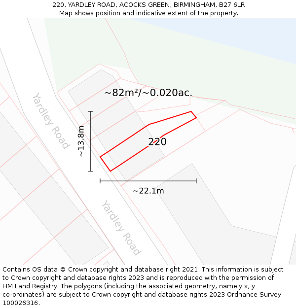 220, YARDLEY ROAD, ACOCKS GREEN, BIRMINGHAM, B27 6LR: Plot and title map