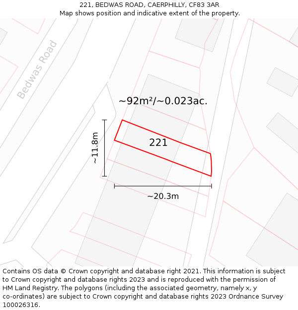 221, BEDWAS ROAD, CAERPHILLY, CF83 3AR: Plot and title map