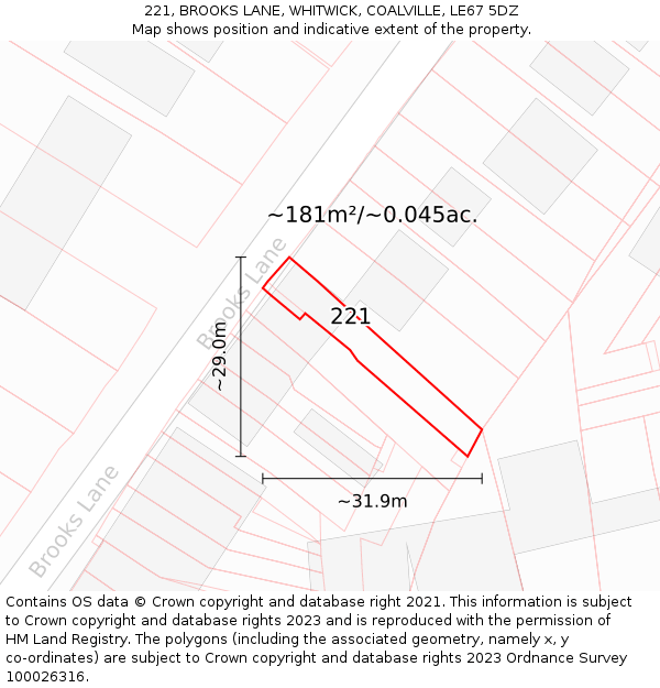 221, BROOKS LANE, WHITWICK, COALVILLE, LE67 5DZ: Plot and title map