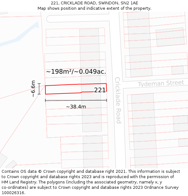 221, CRICKLADE ROAD, SWINDON, SN2 1AE: Plot and title map