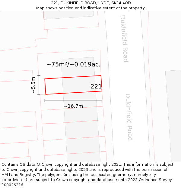 221, DUKINFIELD ROAD, HYDE, SK14 4QD: Plot and title map