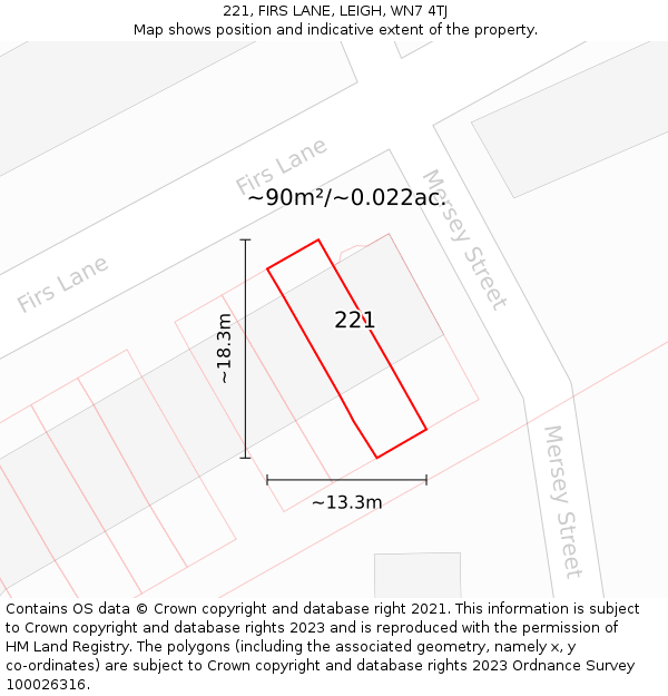 221, FIRS LANE, LEIGH, WN7 4TJ: Plot and title map