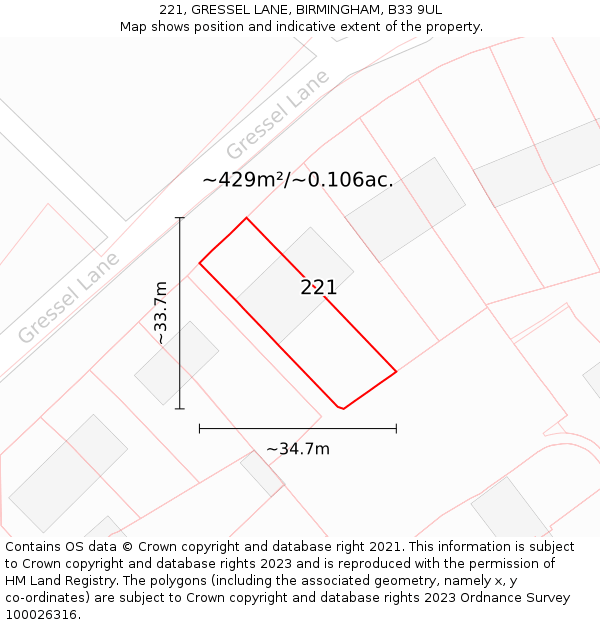 221, GRESSEL LANE, BIRMINGHAM, B33 9UL: Plot and title map