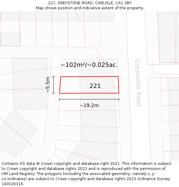 221, GREYSTONE ROAD, CARLISLE, CA1 2BY: Plot and title map