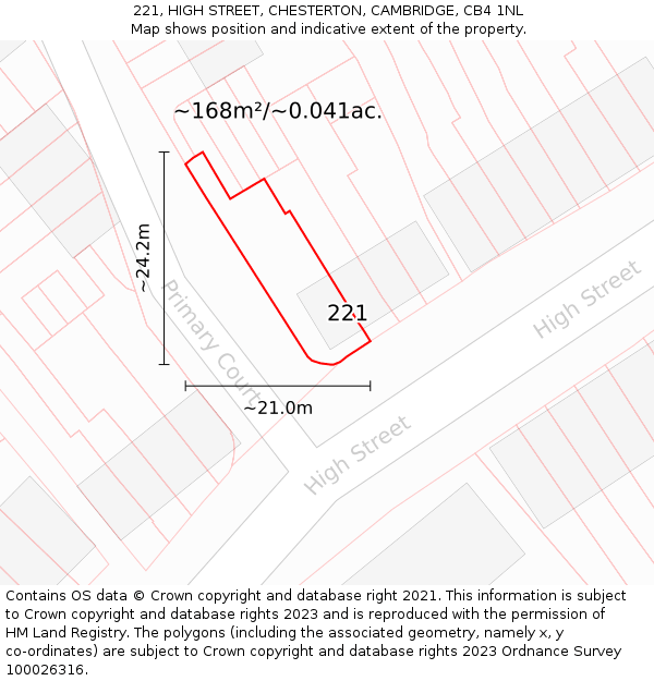 221, HIGH STREET, CHESTERTON, CAMBRIDGE, CB4 1NL: Plot and title map