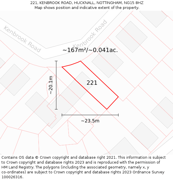 221, KENBROOK ROAD, HUCKNALL, NOTTINGHAM, NG15 8HZ: Plot and title map