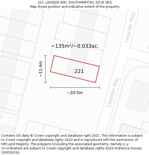 221, LEASIDE WAY, SOUTHAMPTON, SO16 3EQ: Plot and title map