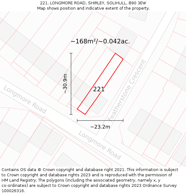 221, LONGMORE ROAD, SHIRLEY, SOLIHULL, B90 3EW: Plot and title map