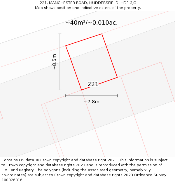 221, MANCHESTER ROAD, HUDDERSFIELD, HD1 3JG: Plot and title map