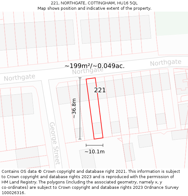 221, NORTHGATE, COTTINGHAM, HU16 5QL: Plot and title map