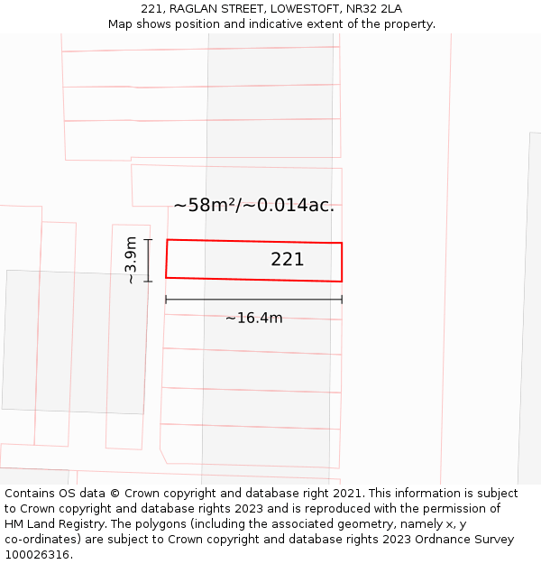 221, RAGLAN STREET, LOWESTOFT, NR32 2LA: Plot and title map