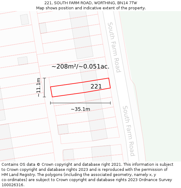 221, SOUTH FARM ROAD, WORTHING, BN14 7TW: Plot and title map