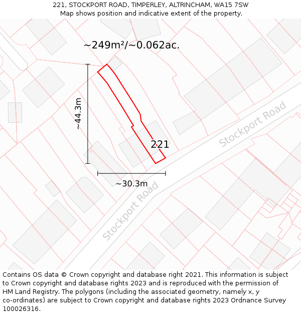 221, STOCKPORT ROAD, TIMPERLEY, ALTRINCHAM, WA15 7SW: Plot and title map