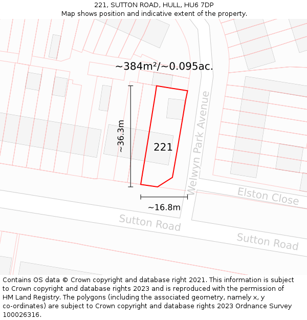 221, SUTTON ROAD, HULL, HU6 7DP: Plot and title map