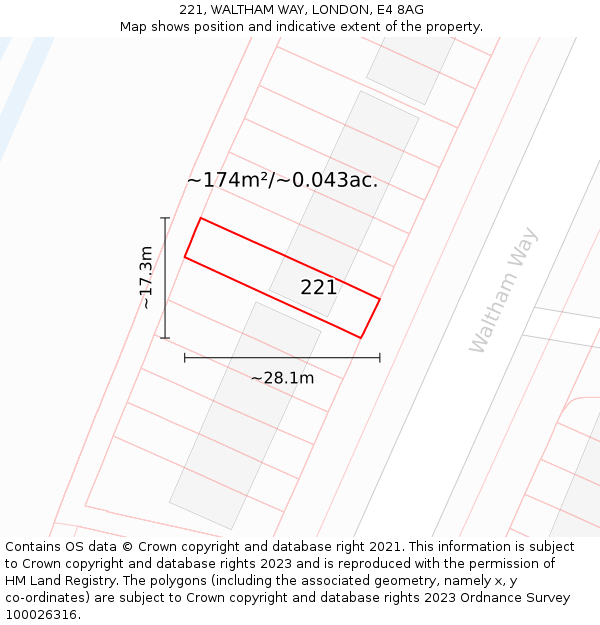 221, WALTHAM WAY, LONDON, E4 8AG: Plot and title map