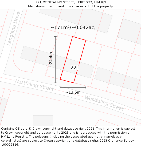 221, WESTFALING STREET, HEREFORD, HR4 0JG: Plot and title map