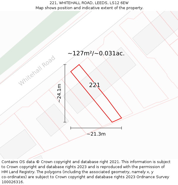 221, WHITEHALL ROAD, LEEDS, LS12 6EW: Plot and title map