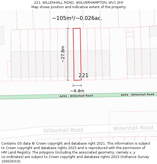 221, WILLENHALL ROAD, WOLVERHAMPTON, WV1 2HY: Plot and title map