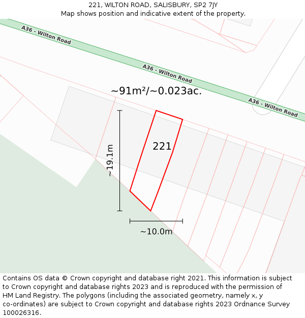 221, WILTON ROAD, SALISBURY, SP2 7JY: Plot and title map