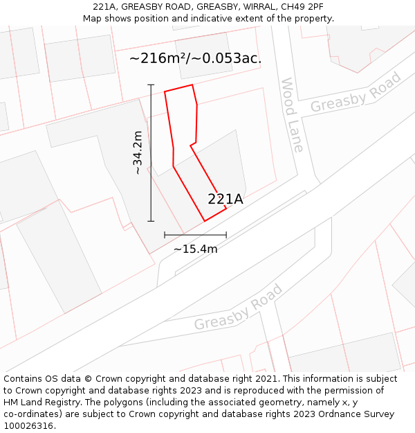 221A, GREASBY ROAD, GREASBY, WIRRAL, CH49 2PF: Plot and title map