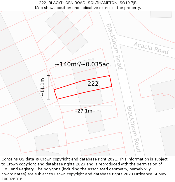 222, BLACKTHORN ROAD, SOUTHAMPTON, SO19 7JR: Plot and title map
