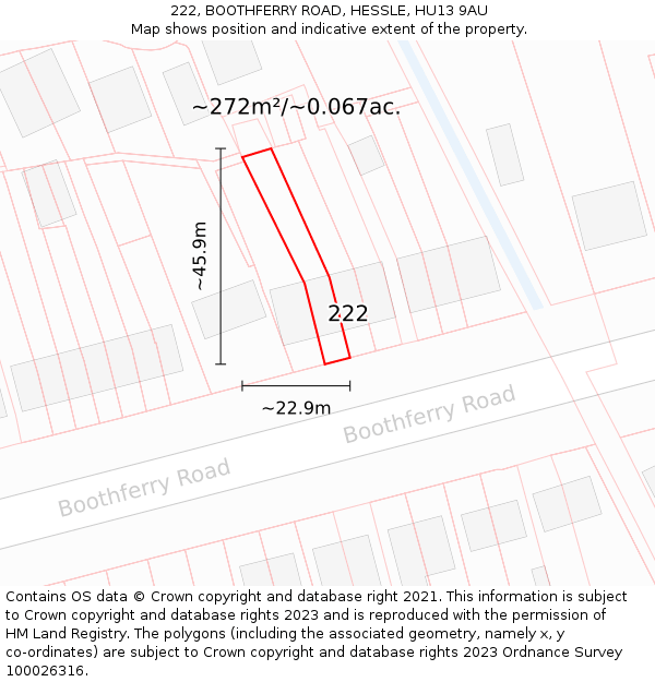 222, BOOTHFERRY ROAD, HESSLE, HU13 9AU: Plot and title map