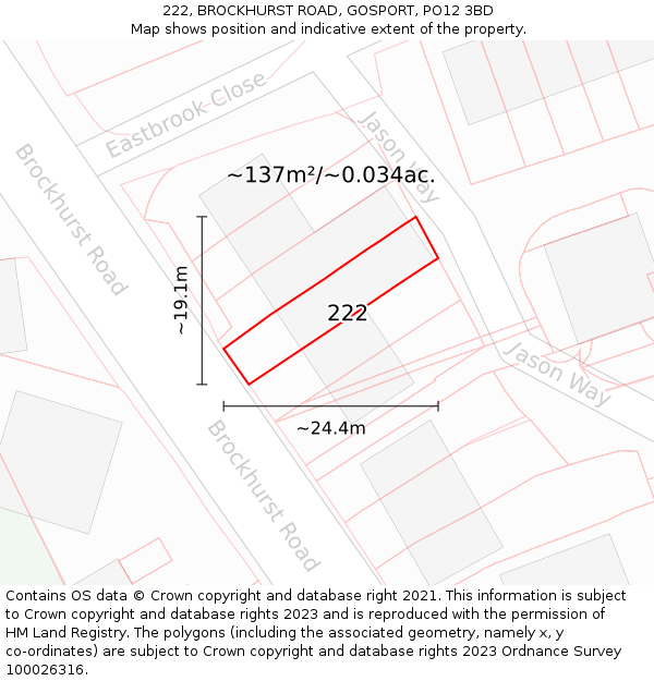 222, BROCKHURST ROAD, GOSPORT, PO12 3BD: Plot and title map