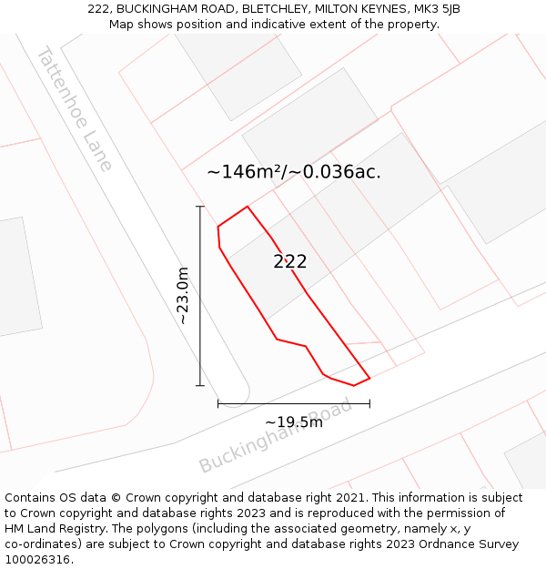 222, BUCKINGHAM ROAD, BLETCHLEY, MILTON KEYNES, MK3 5JB: Plot and title map