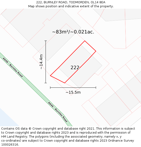 222, BURNLEY ROAD, TODMORDEN, OL14 8EA: Plot and title map