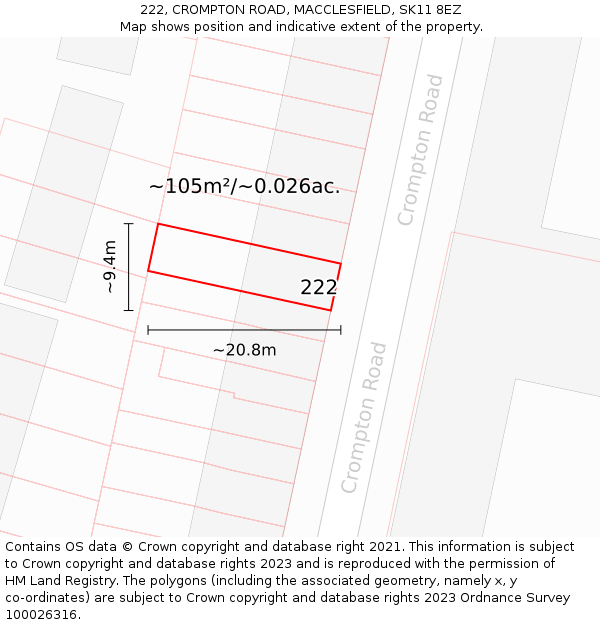 222, CROMPTON ROAD, MACCLESFIELD, SK11 8EZ: Plot and title map