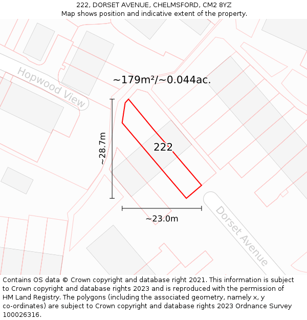 222, DORSET AVENUE, CHELMSFORD, CM2 8YZ: Plot and title map