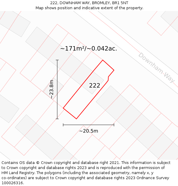 222, DOWNHAM WAY, BROMLEY, BR1 5NT: Plot and title map