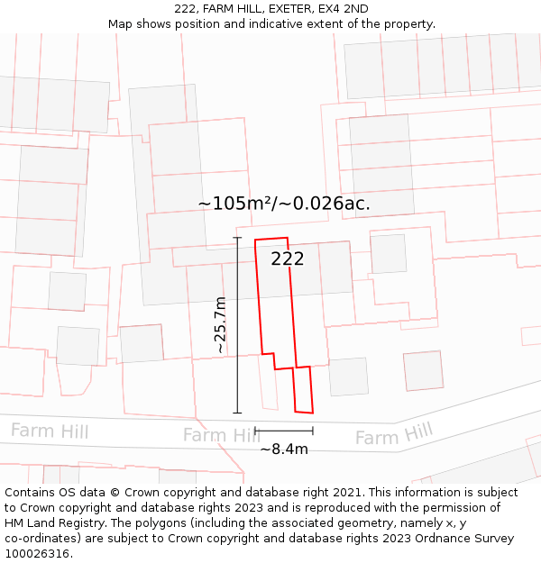 222, FARM HILL, EXETER, EX4 2ND: Plot and title map