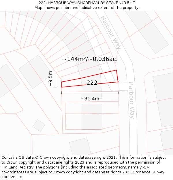 222, HARBOUR WAY, SHOREHAM-BY-SEA, BN43 5HZ: Plot and title map