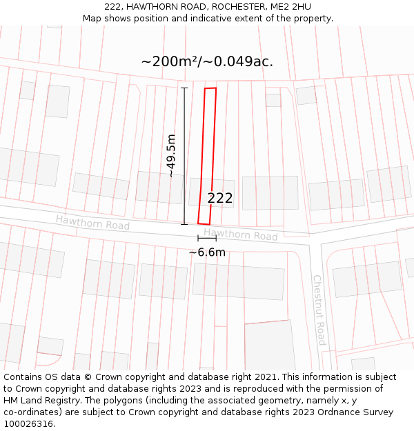 222, HAWTHORN ROAD, ROCHESTER, ME2 2HU: Plot and title map